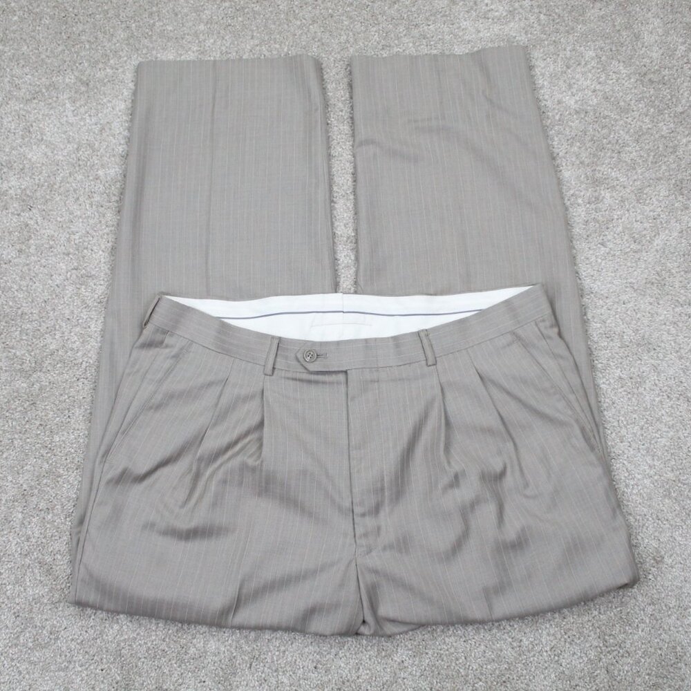 Zandello Dress Pants‎ Mens 36x30 Beige Pleated Rayon/Polyester Straight Leg